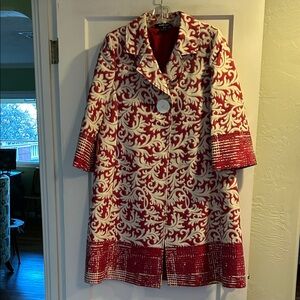 Ellen Tracy Red and White Trench Coat